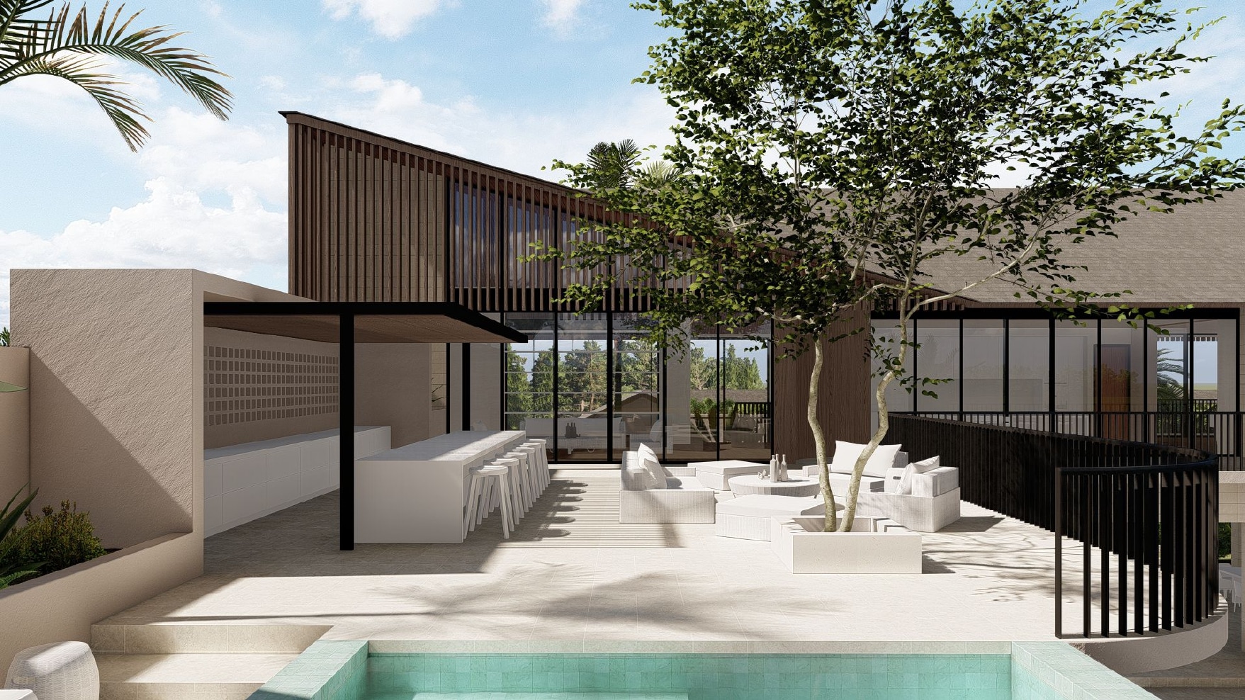 Design Assembly - Berawa 15 Villa - Bali Architect - Interior Design - Bali Villa - Outside Dining - Terrace - Wooden Facade - Building Facade
