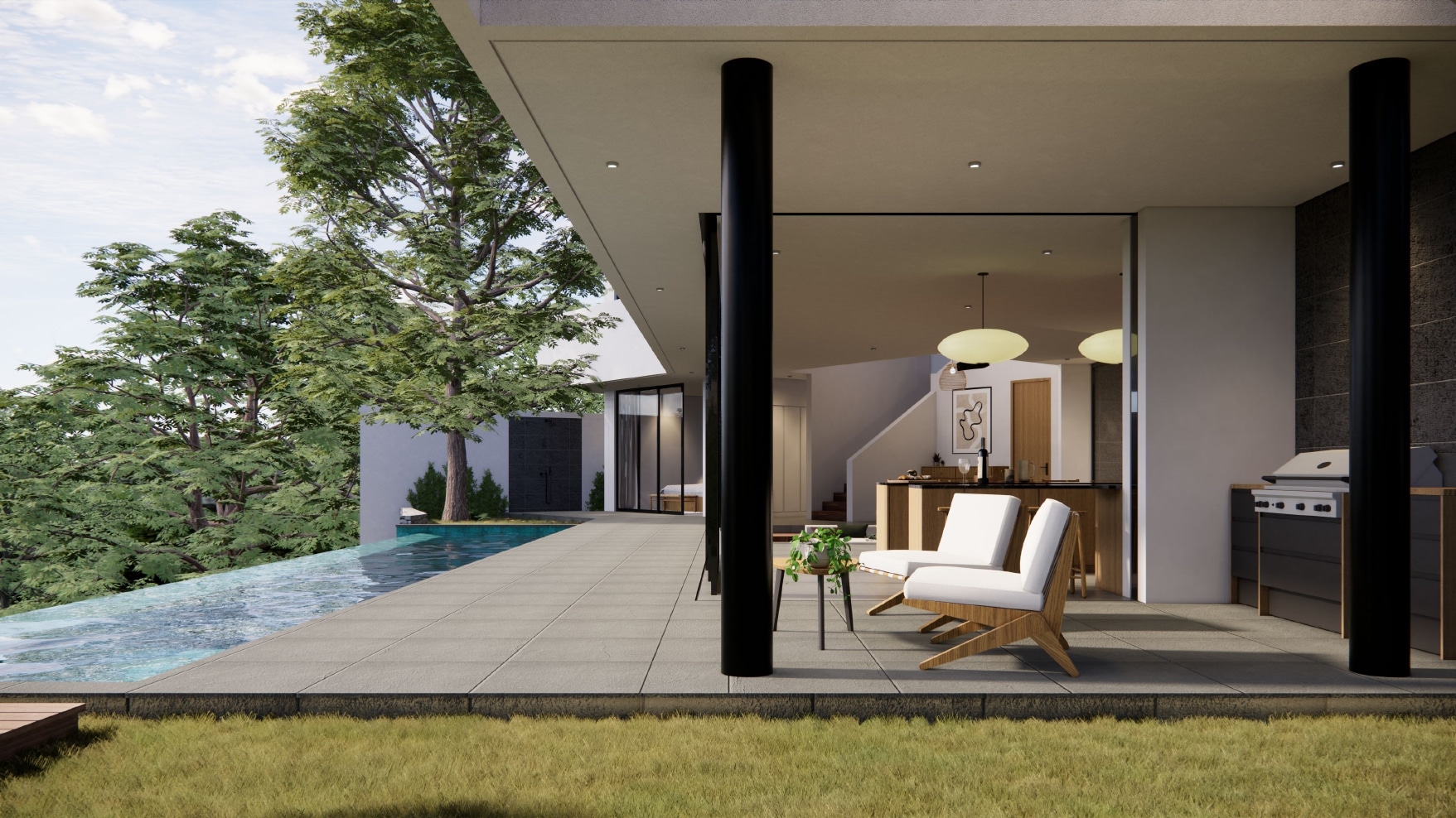 Design Assembly - Anyar 5 Villa - Bali Architect - Interior Design - Bali Villa - Living Room - Open Barbecue - Wall Facade - Swimming Pool