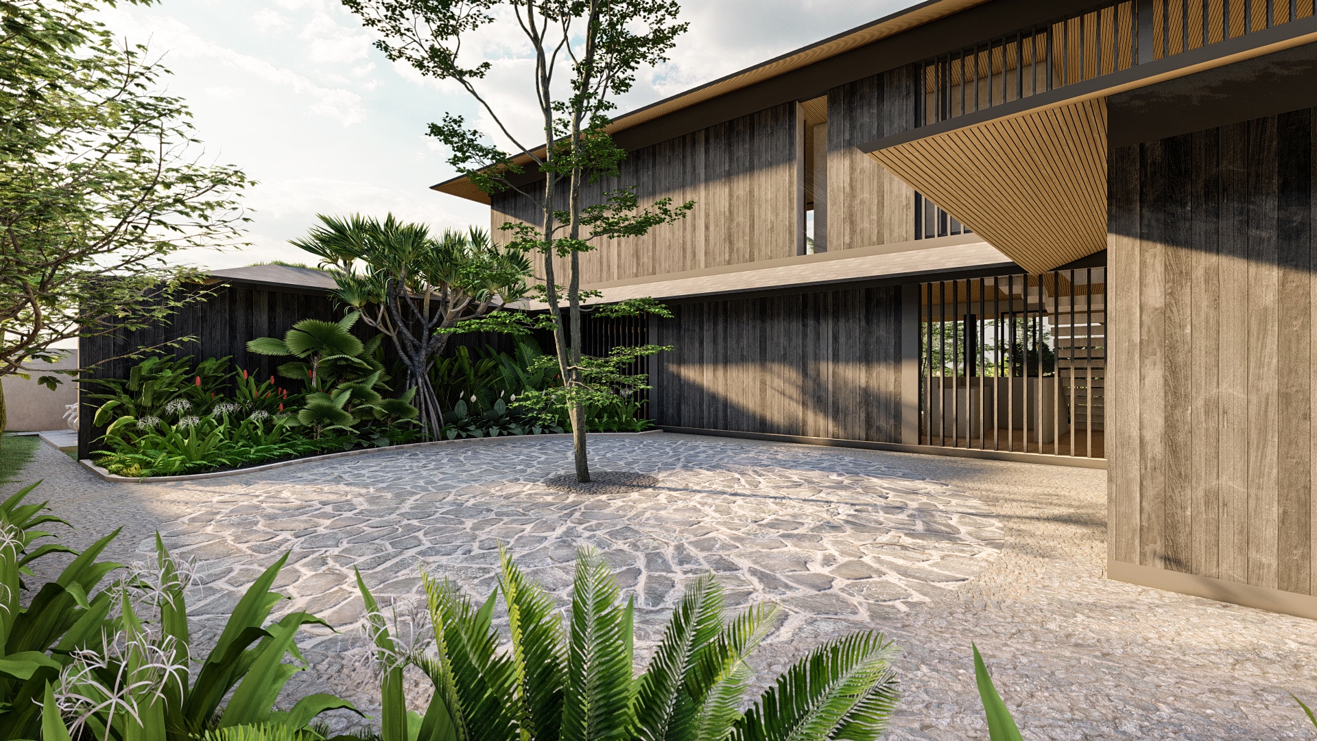Design Assembly - Villa Shrey - Bali Architect - Interior Design - Bali Villa - Wooden Facade - Car Park