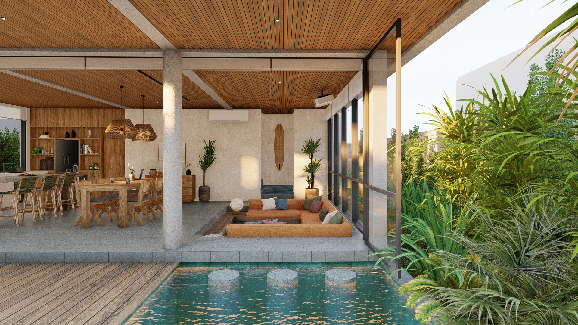 Design Assembly - MacDonald Villa - Bali Architect - Interior Design - Bali Villa - Wooden Facade - Living Room - Swimming Pool