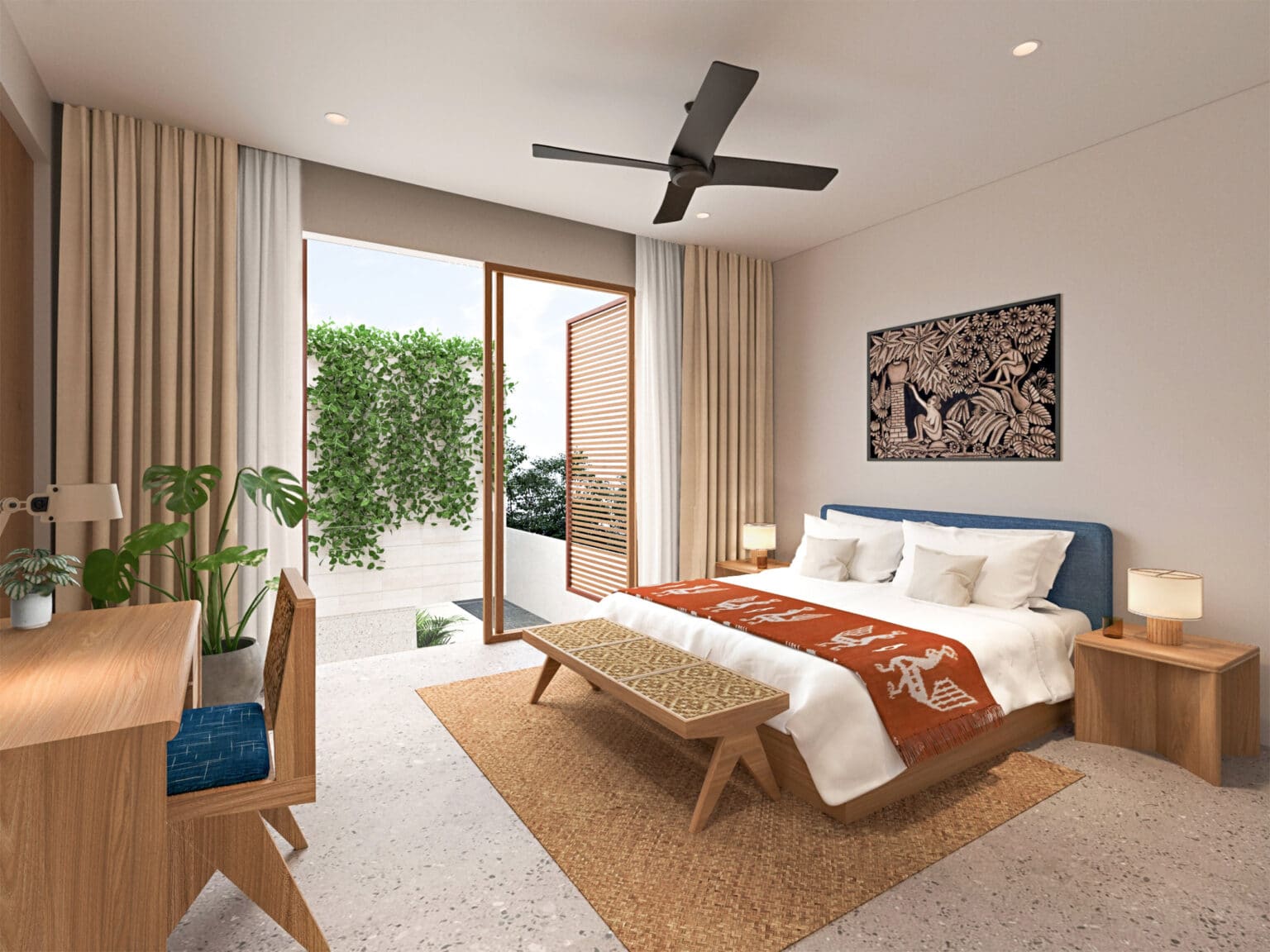 Design Assembly - Suku House - Bali Architect - Interior Design - Bali Villa - Bedroom - Wooden Facade - Desk