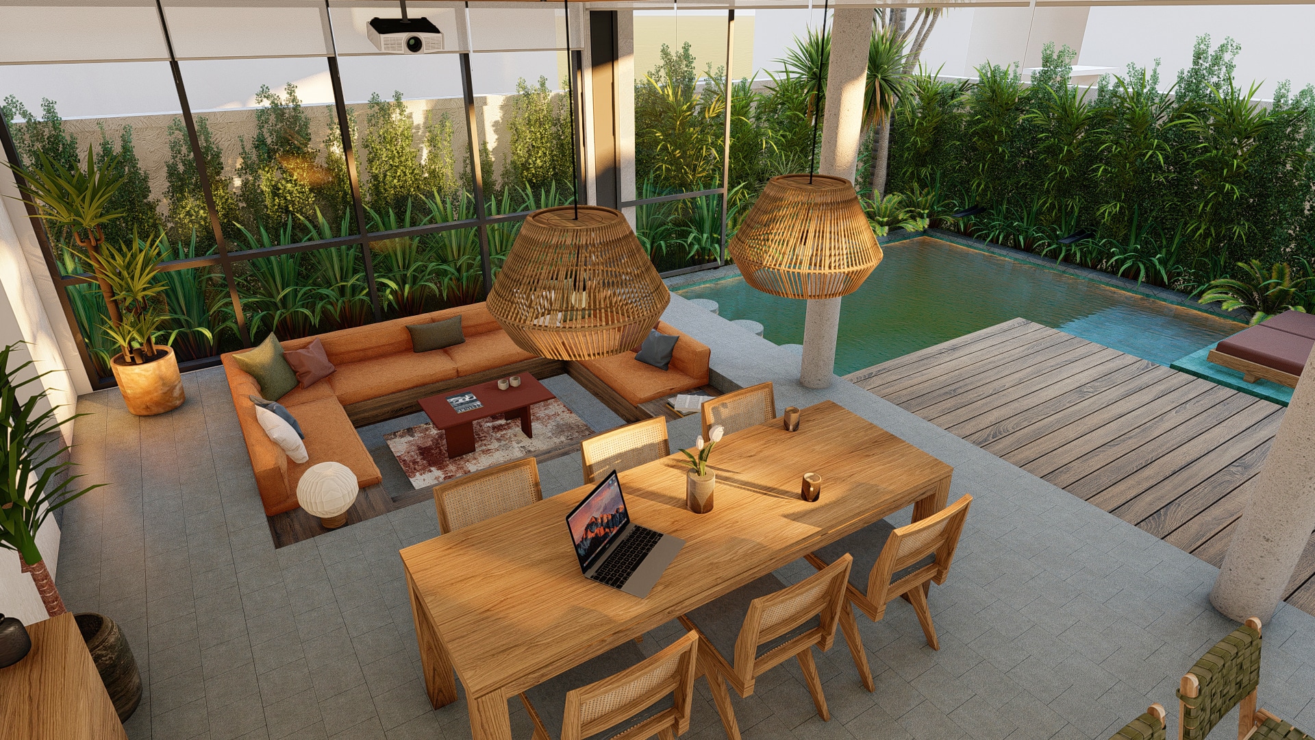 Design Assembly - MacDonald Villa - Bali Architect - Interior Design - Bali Villa - Wooden Facade - Living Room - Swimming Pool
