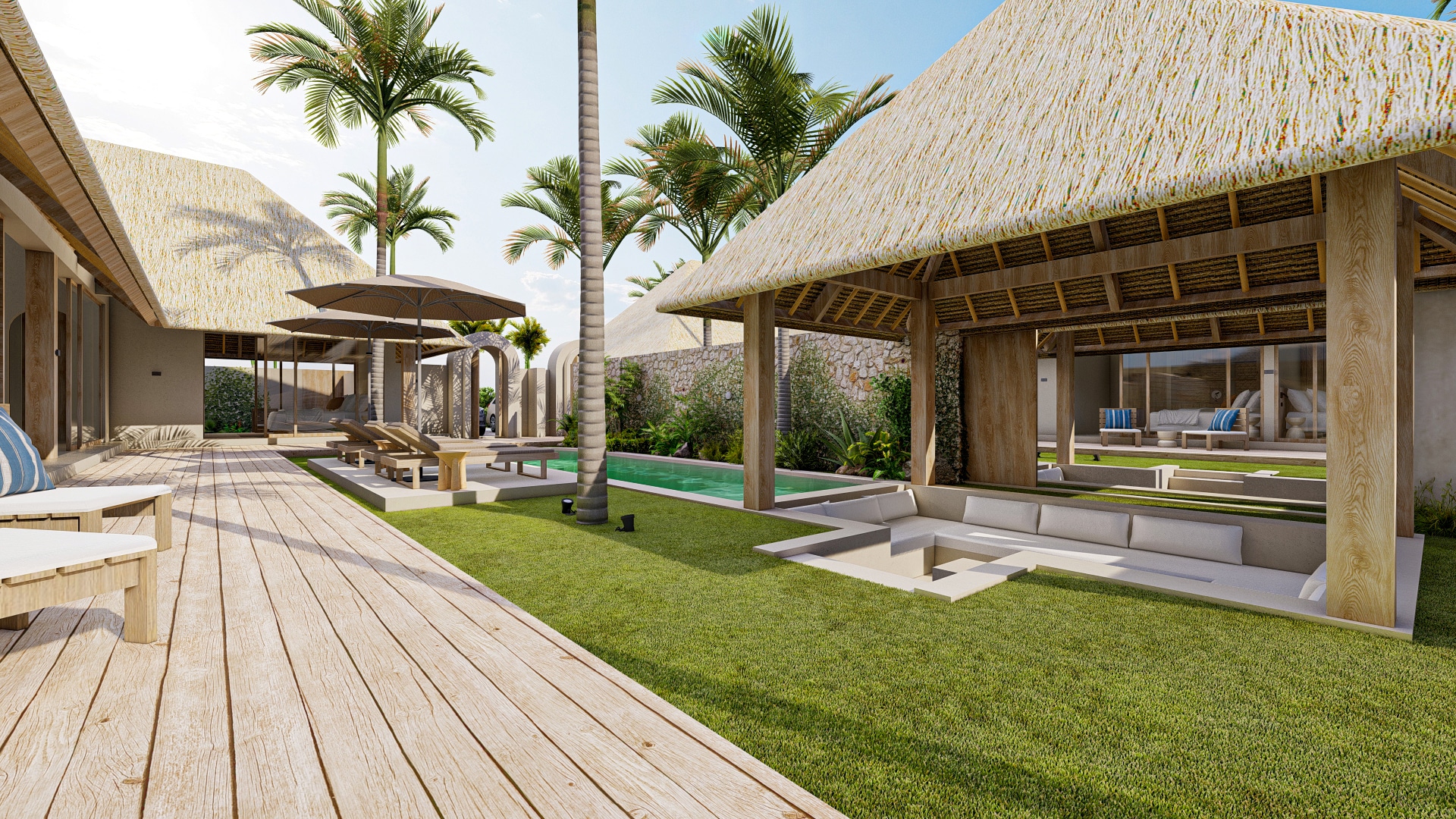 Design Assembly - Boni Beach Resort - Bali Architect - Interior Design - Lombok Resort - Swimming Pool Area - Outside Living Room